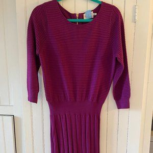 Eliza J Knit Fit and Flare Knit Dress, Size M, Purple / Fuchsia, Pleated Skirt